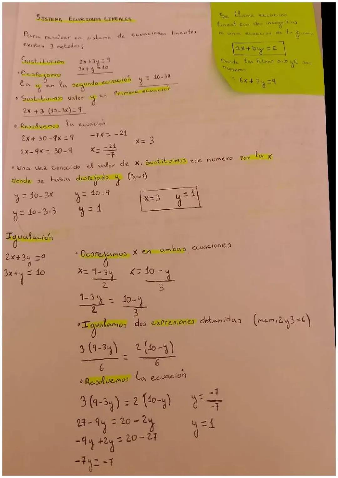 Sistema ecuaciones lineales