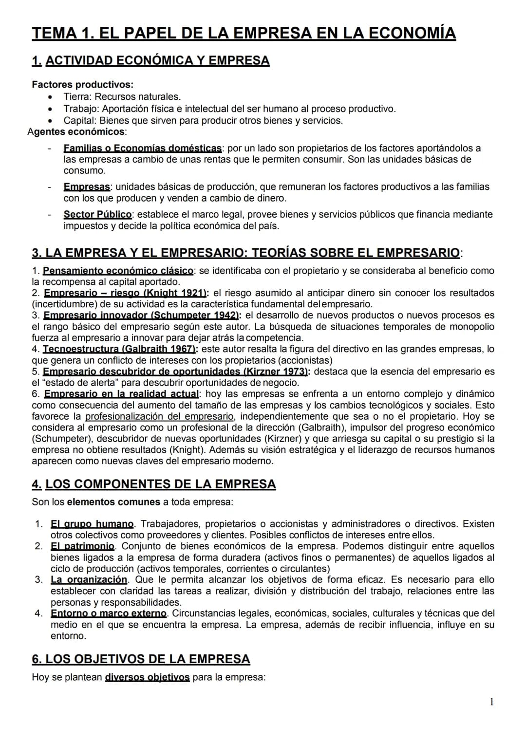 TEMA 1. EL PAPEL DE LA EMPRESA EN LA ECONOMÍA
1. ACTIVIDAD ECONÓMICA Y EMPRESA
Factores productivos:
Tierra: Recursos naturales.
Trabajo: Ap