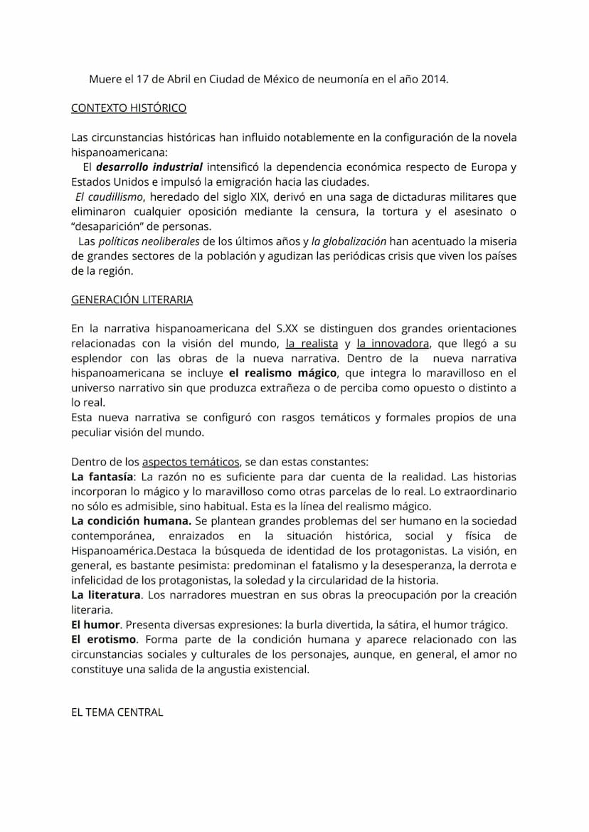 Breve resumen de la historia.
La novela se compone de cinco unidades o secuencias narrativas sin numerar en las
que el argumento se va desar