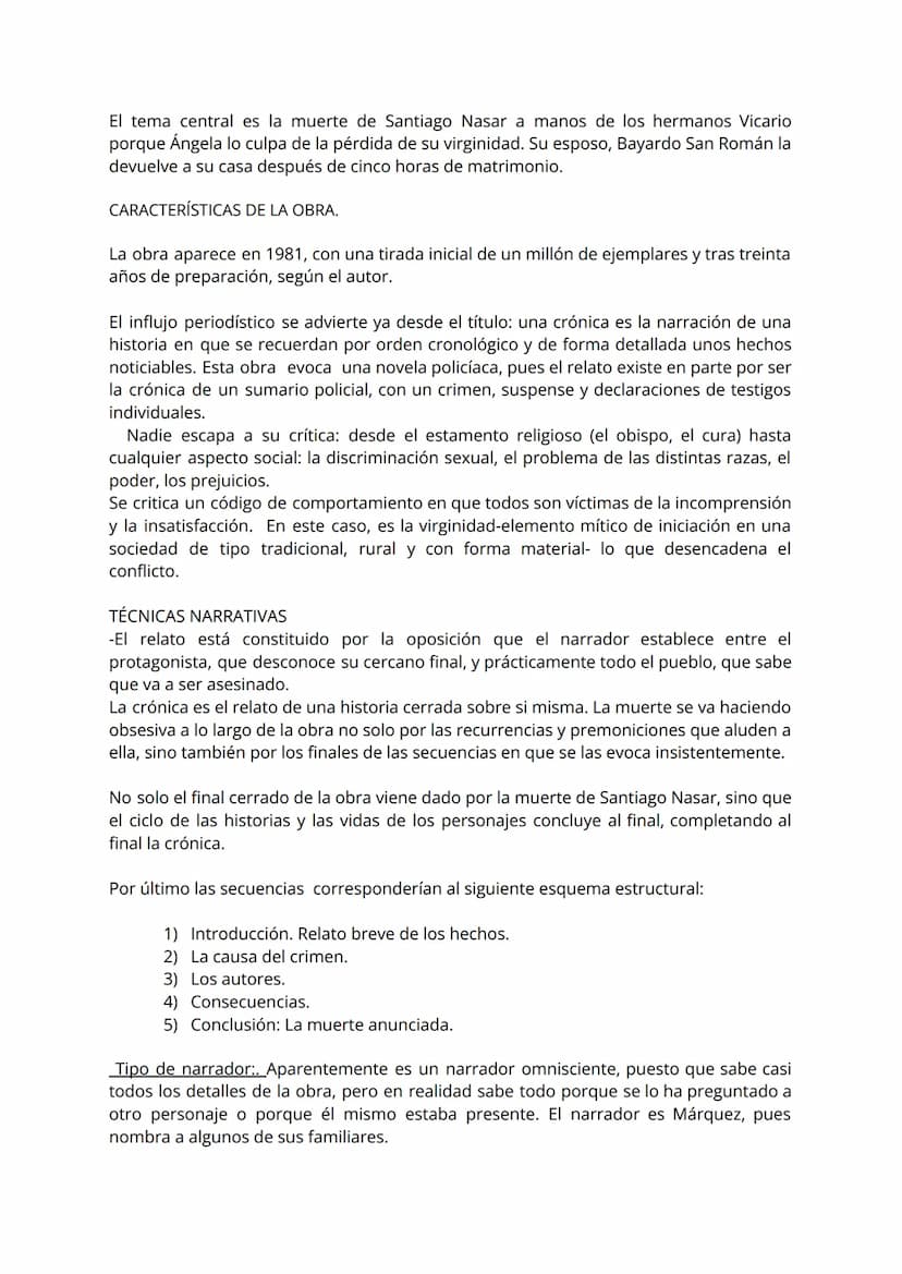 Breve resumen de la historia.
La novela se compone de cinco unidades o secuencias narrativas sin numerar en las
que el argumento se va desar