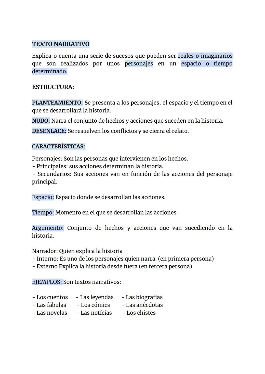 # TEXTO NARRATIVO

Explica o cuenta una serie de sucesos que pueden ser reales o imaginarios
que son realizados por unos personajes en un es