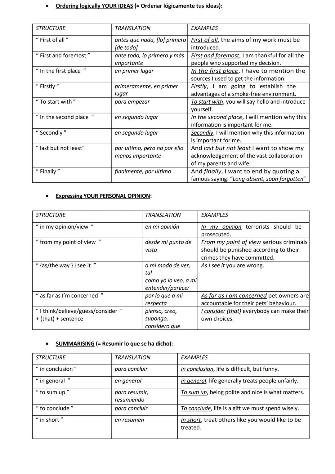 # CONNECTORS and LINKERS (= Conectores y nexos)

- Expressing PURPOSE or AIM (= Propósito o finalidad):

STRUCTURE | TRANSLATION | EXAMPLES
