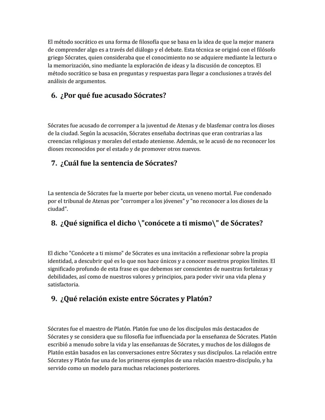 Ejercicio Sócrates
1. ¿Quién fue Sócrates?
Sócrates fue un filósofo griego del siglo V a. C. Considerado como uno de los más
importantes pen
