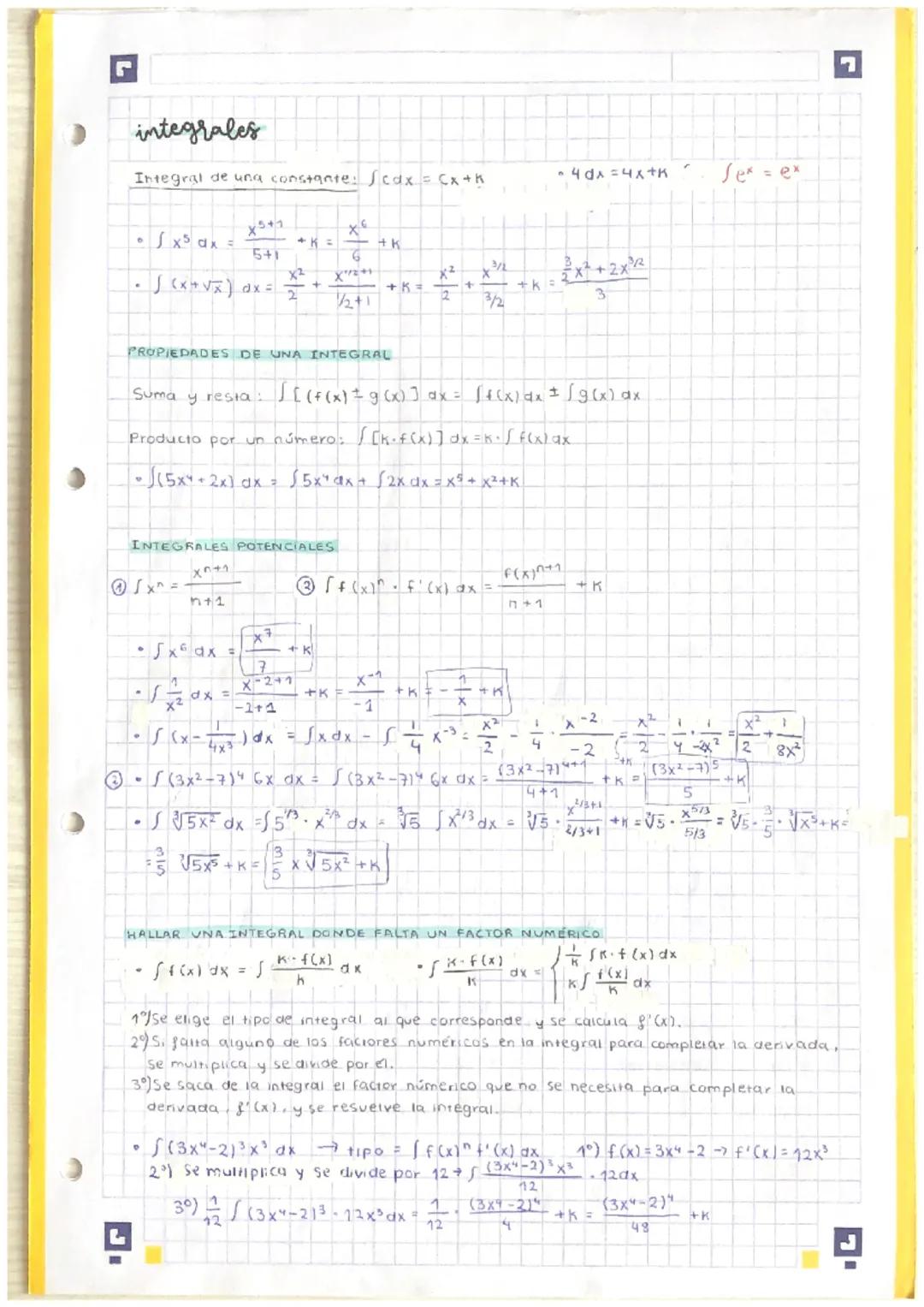 integrales
Integral de una constante: Scdx = (x+K
√x³ dx =
• √(x + √x) dx =
©√x^=
n+1
INTEGRALES POTENCIALES
•√x ax =
- 1 1/2 dx =
x²
• S (x