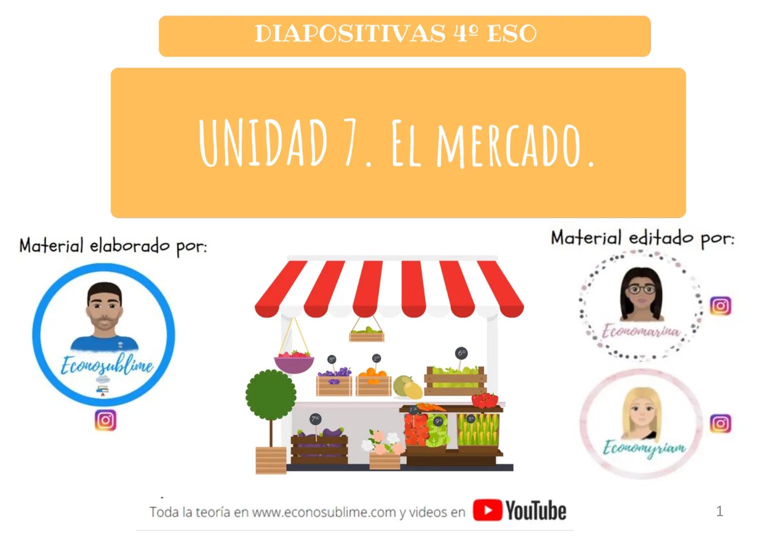 --- OCR Start ---
Material elaborado por:
Econosublime
DIAPOSITIVAS 4º ESO
UNIDAD 7. EL MERCADO.
Material editado por:
Economarina
Economyri