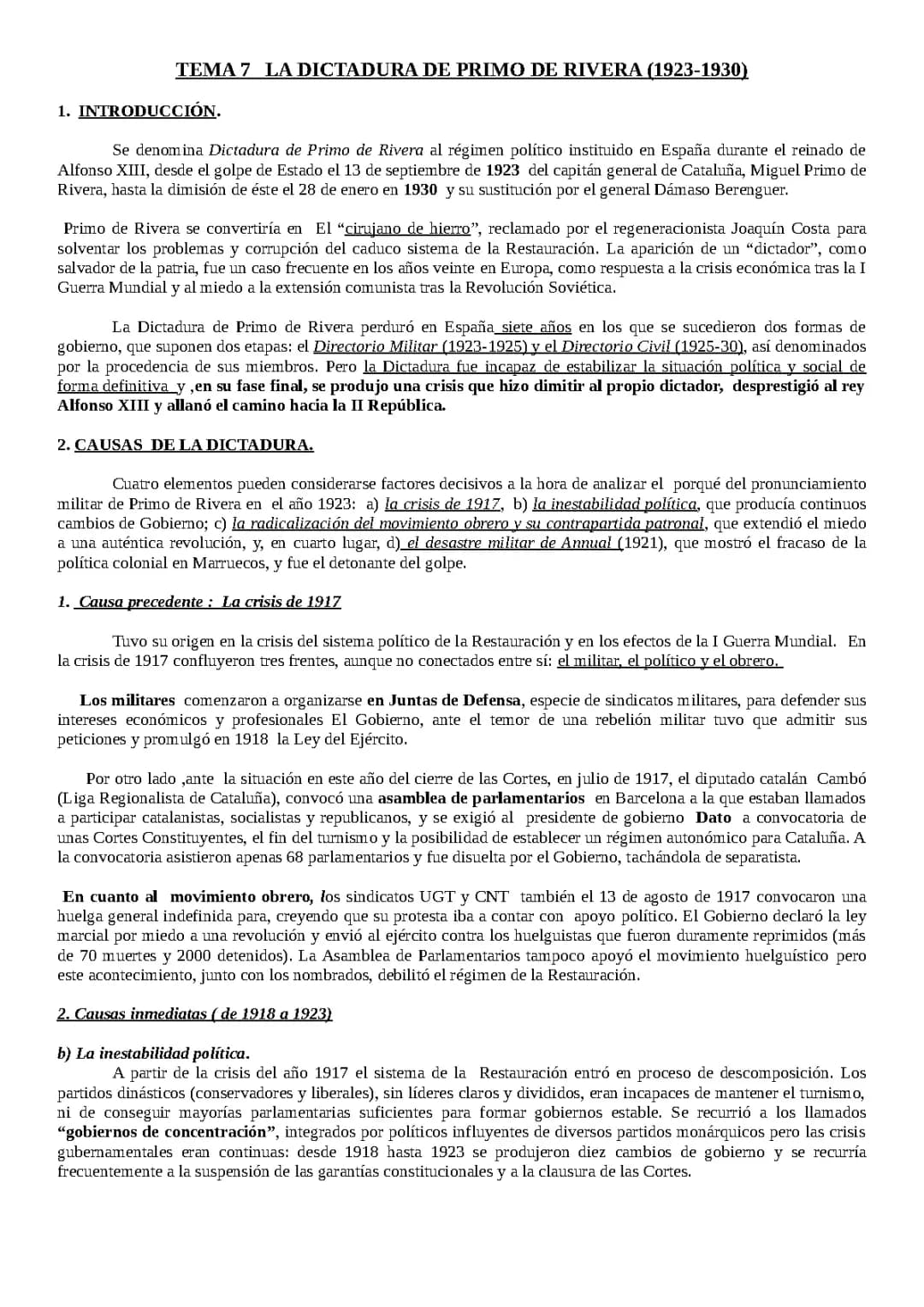 TEMA 7. La dictadura de Primo de Rivera