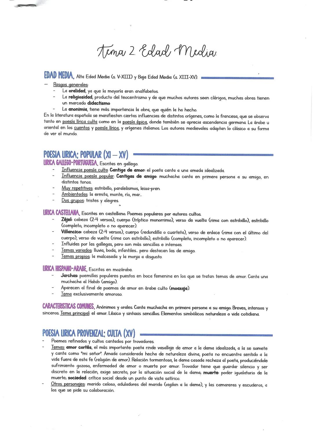 tema 2 Edad Media
EDAD MEDIA, Alta Edad Media (s V-XIII) y Baja Edad Media (s. XIII-XV).
Rasgos generales:
La oralidad, ya que la mayoría er