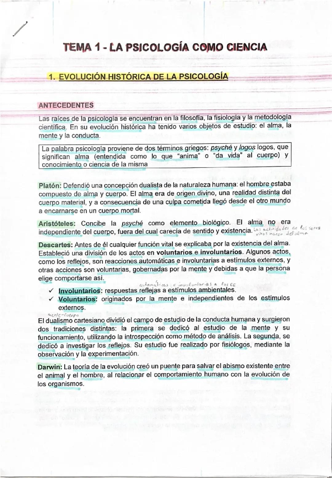 # TEMA 1-LA PSICOLOGÍA COMO CIENCIA

## 1. EVOLUCIÓN HISTÓRICA DE LA PSICOLOGÍA

ANTECEDENTES

Las raíces de la psicología se encuentran en 