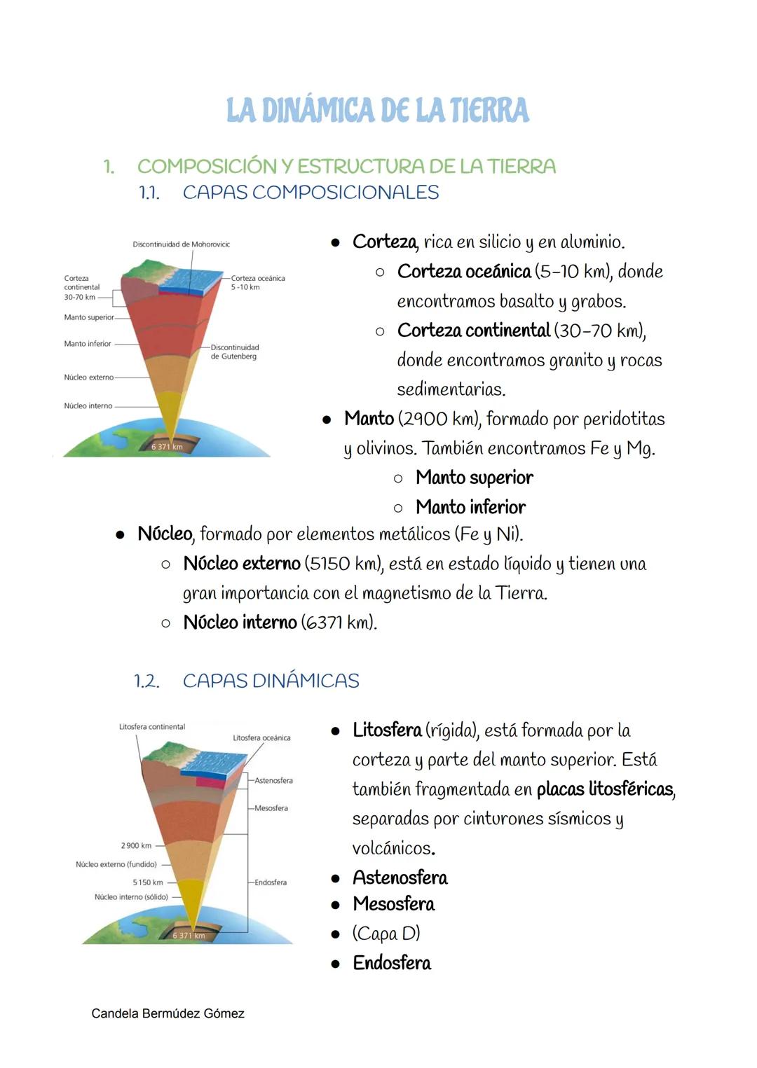 LA DINÁMICA DE LA TIERRA
1. COMPOSICIÓN Y ESTRUCTURA DE LA TIERRA
1.1. CAPAS COMPOSICIONALES
Corteza
continental
30-70 km
Manto superior
Man