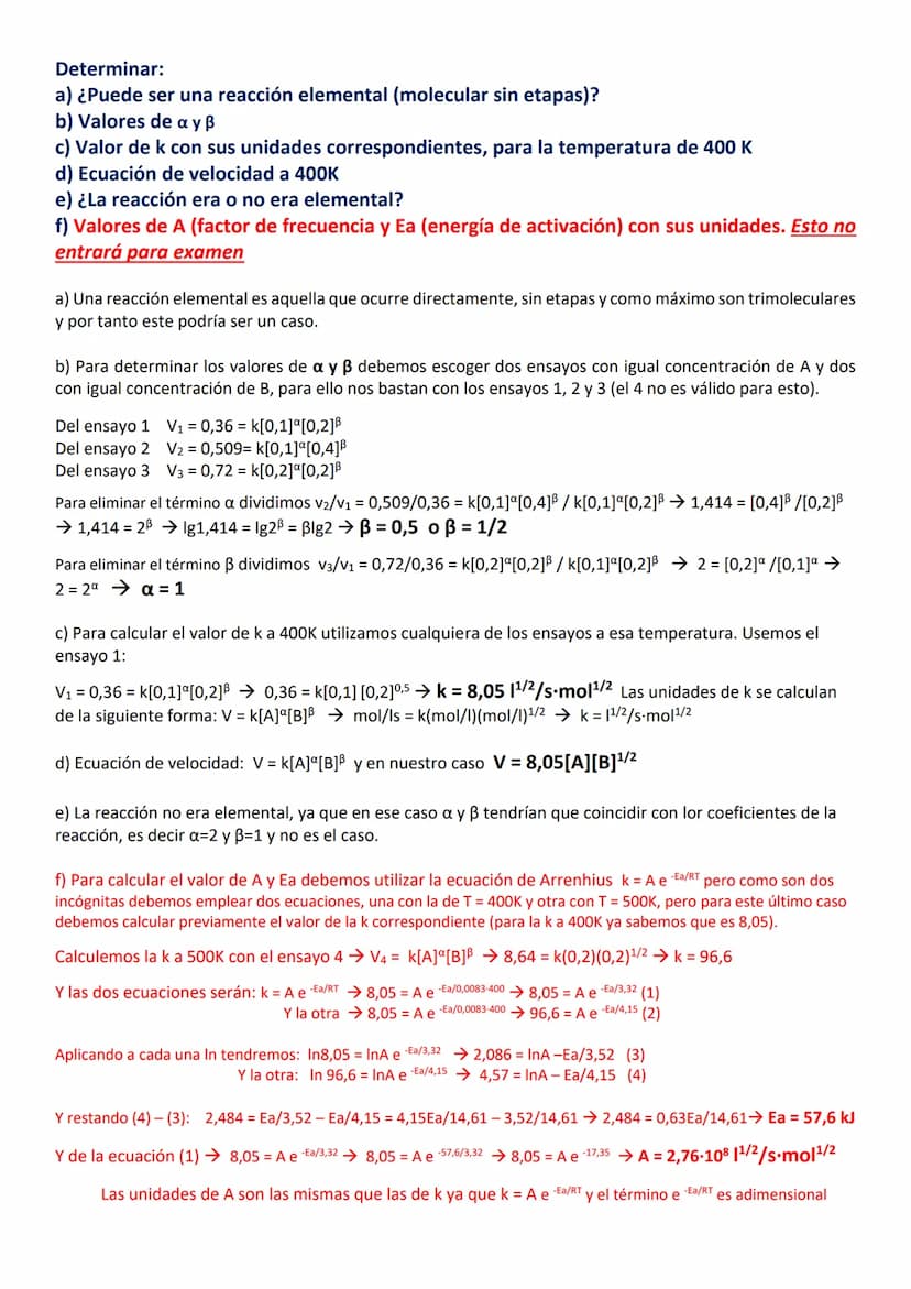 EJERCICIOS RESULTOS DE CINÉTICA QUÍMICA
1) Para la reacción A + B → C se obtuvieron los siguientes resultados:
[B] mol/l
[A] mol/l
0,1
0,1
0