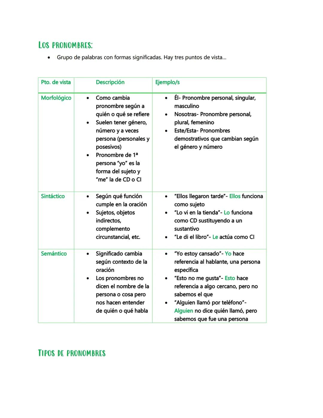 Las determinantes y pronombres:
Los determinantes
Pto. de vista morfológico:
•
Poseen flexión de género (masculino, femenino, neutro) y núme
