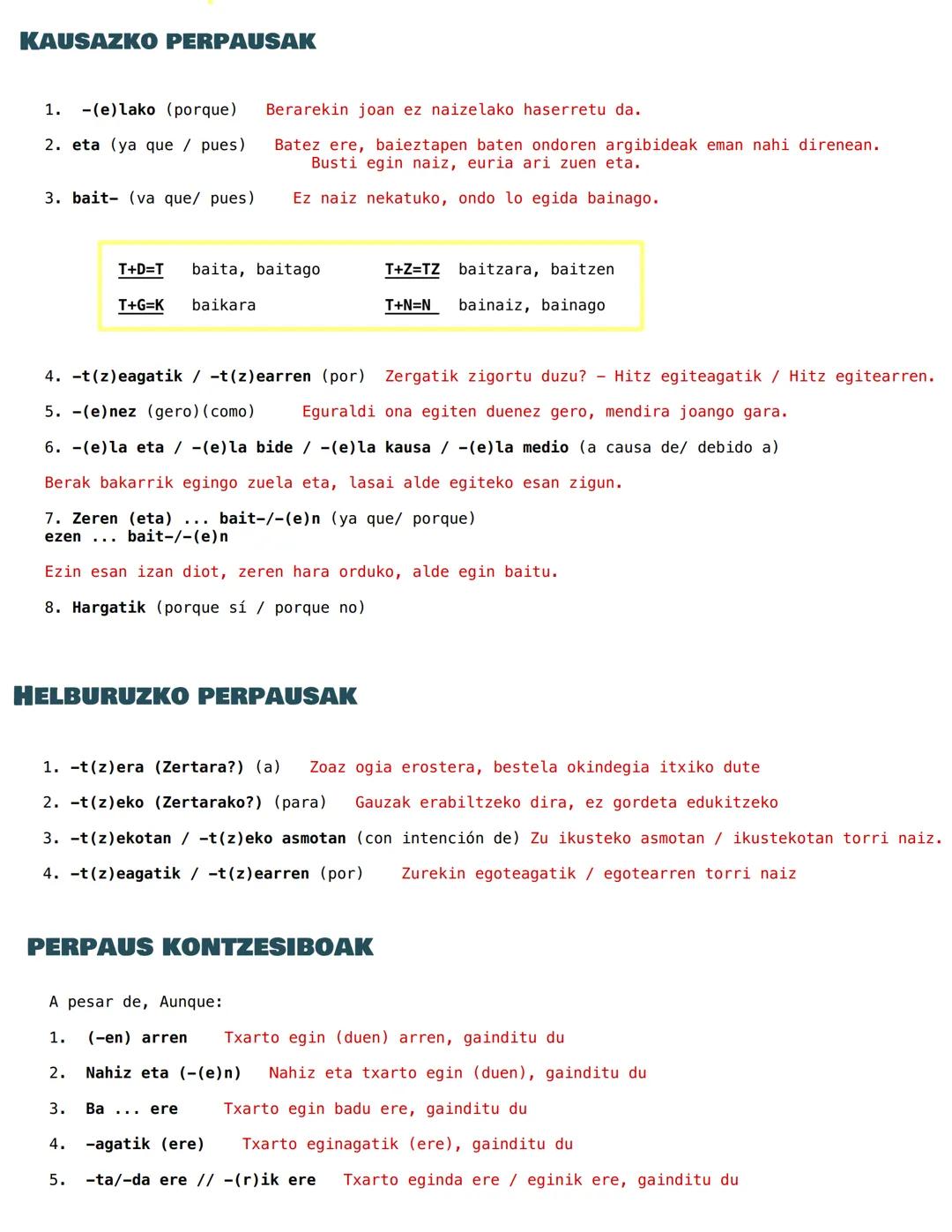 KAUSAZKO PERPAUSAK
1. -(e)lako (porque)
2. eta (ya que / pues)
3. bait- (va que/ pues)
Berarekin joan ez naizelako haserretu da.
Batez ere, 