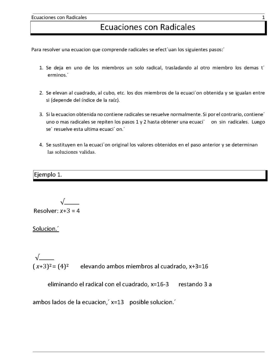 ECUACIONES CON RADICALES (CON SOLUCIÓN)