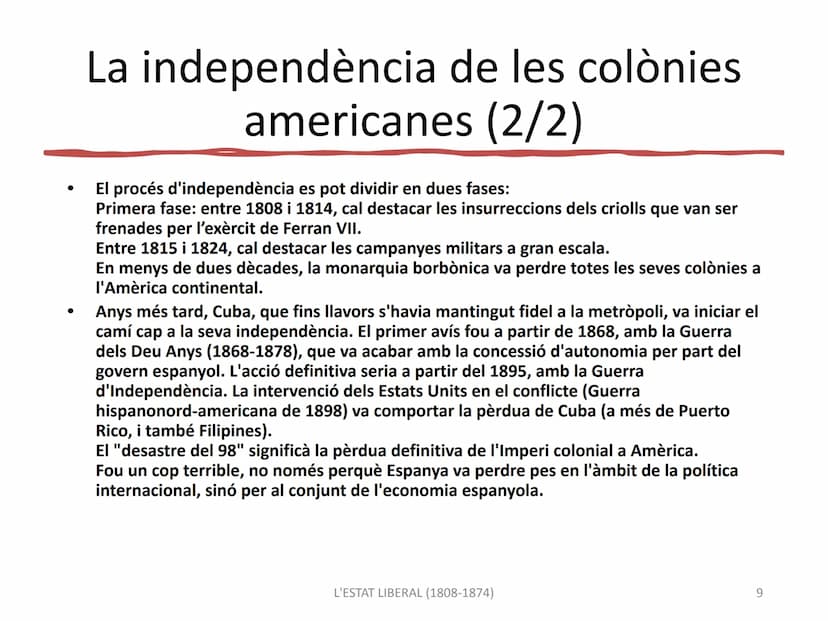 L'ESTAT LIBERAL A ESPANYA
(1808-1874)
L'ESTAT LIBERAL (1808-1874)
1 1790
CARLES IV
1800
1808
Invasió napoleónica
JOSEPI
BONAPARTE
FERRAN VII