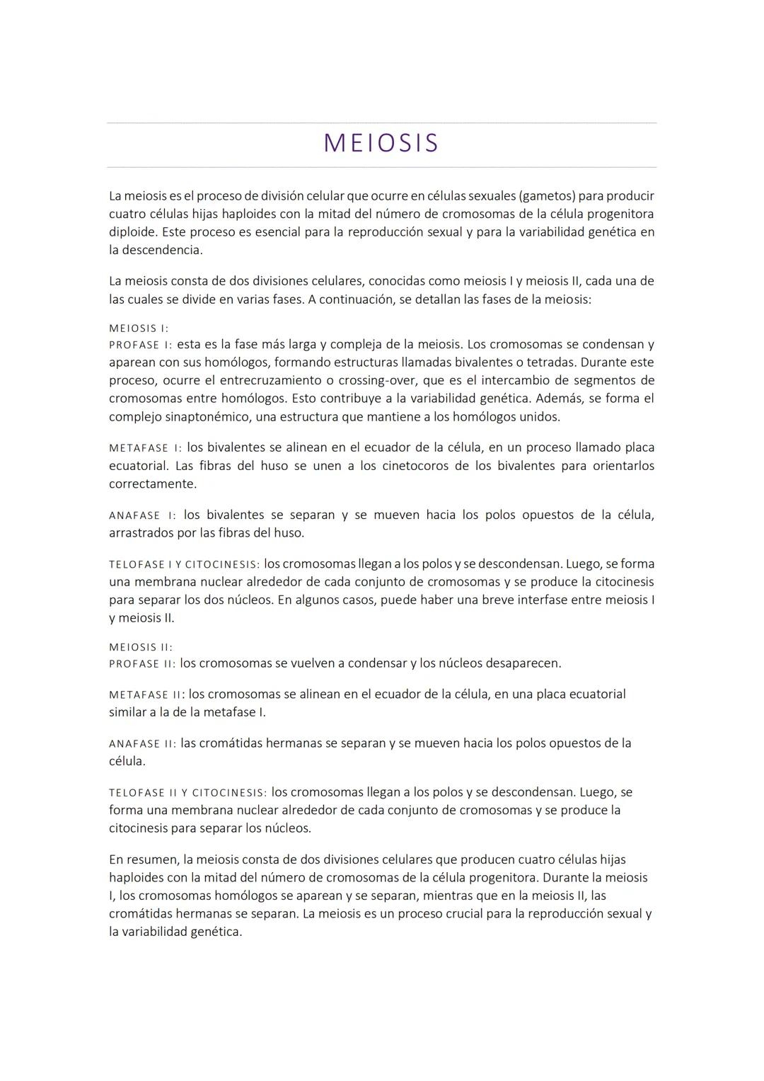 MEIOSIS
La meiosis es el proceso de división celular que ocurre en células sexuales (gametos) para producir
cuatro células hijas haploides c