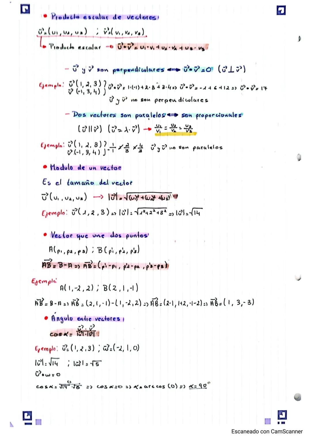 Matematicas I Geometria dº Bachillerato A
Poloque II : Geometria
X
2
vector
• Punto
y
• Punto medio
Para calcular el punto
Ejemplo: A(0,1,2)