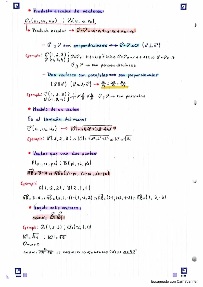 Matematicas I Geometria dº Bachillerato A
Poloque II : Geometria
X
2
vector
• Punto
y
• Punto medio
Para calcular el punto
Ejemplo: A(0,1,2)