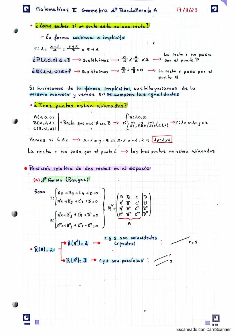 Matematicas I Geometria dº Bachillerato A
Poloque II : Geometria
X
2
vector
• Punto
y
• Punto medio
Para calcular el punto
Ejemplo: A(0,1,2)