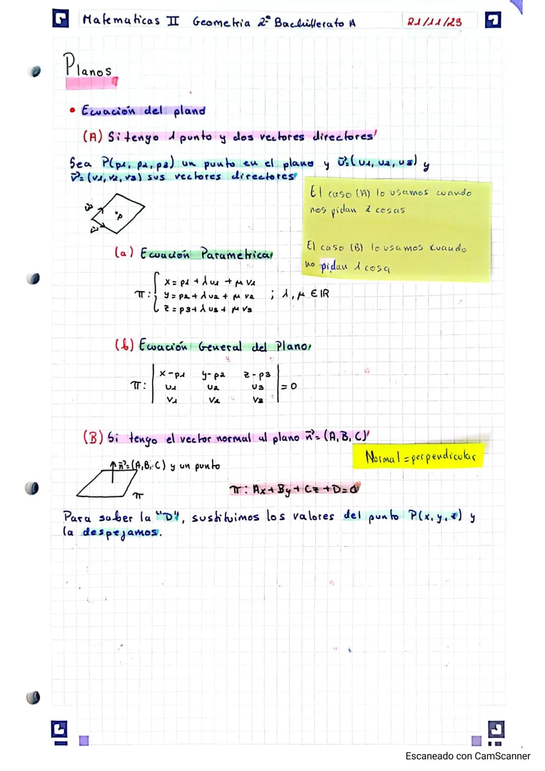 Matematicas I Geometria dº Bachillerato A
Poloque II : Geometria
X
2
vector
• Punto
y
• Punto medio
Para calcular el punto
Ejemplo: A(0,1,2)