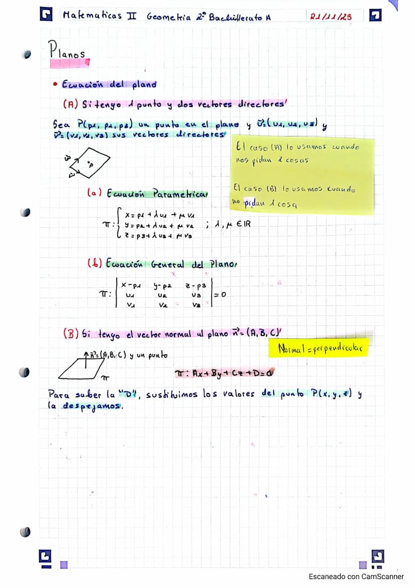 Matematicas I Geometria dº Bachillerato A
Poloque II : Geometria
X
2
vector
• Punto
y
• Punto medio
Para calcular el punto
Ejemplo: A(0,1,2)