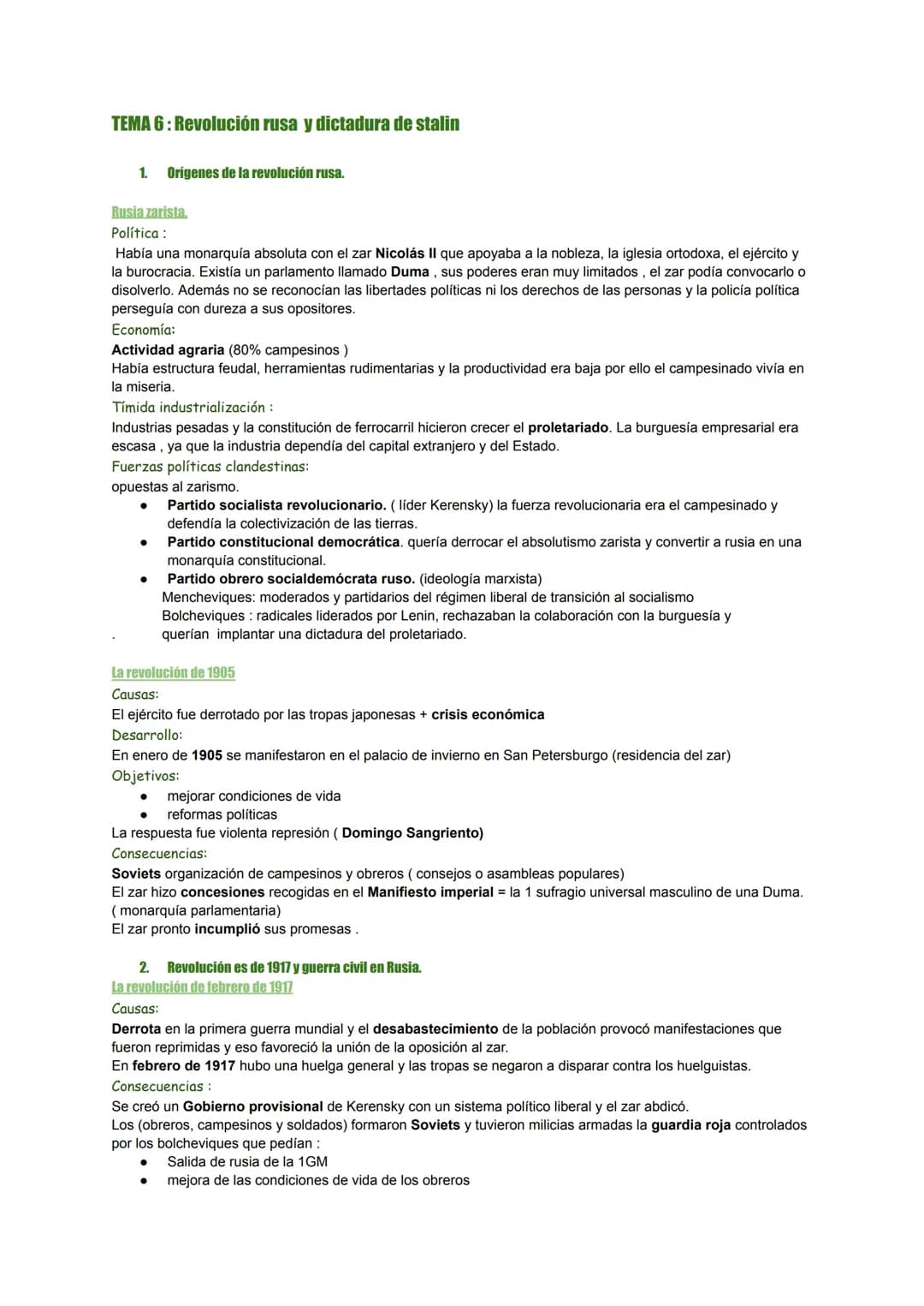 TEMA 6: Revolución rusa y dictadura de stalin
1. Orígenes de la revolución rusa.
Rusia zarista.
Política :
Había una monarquía absoluta con 