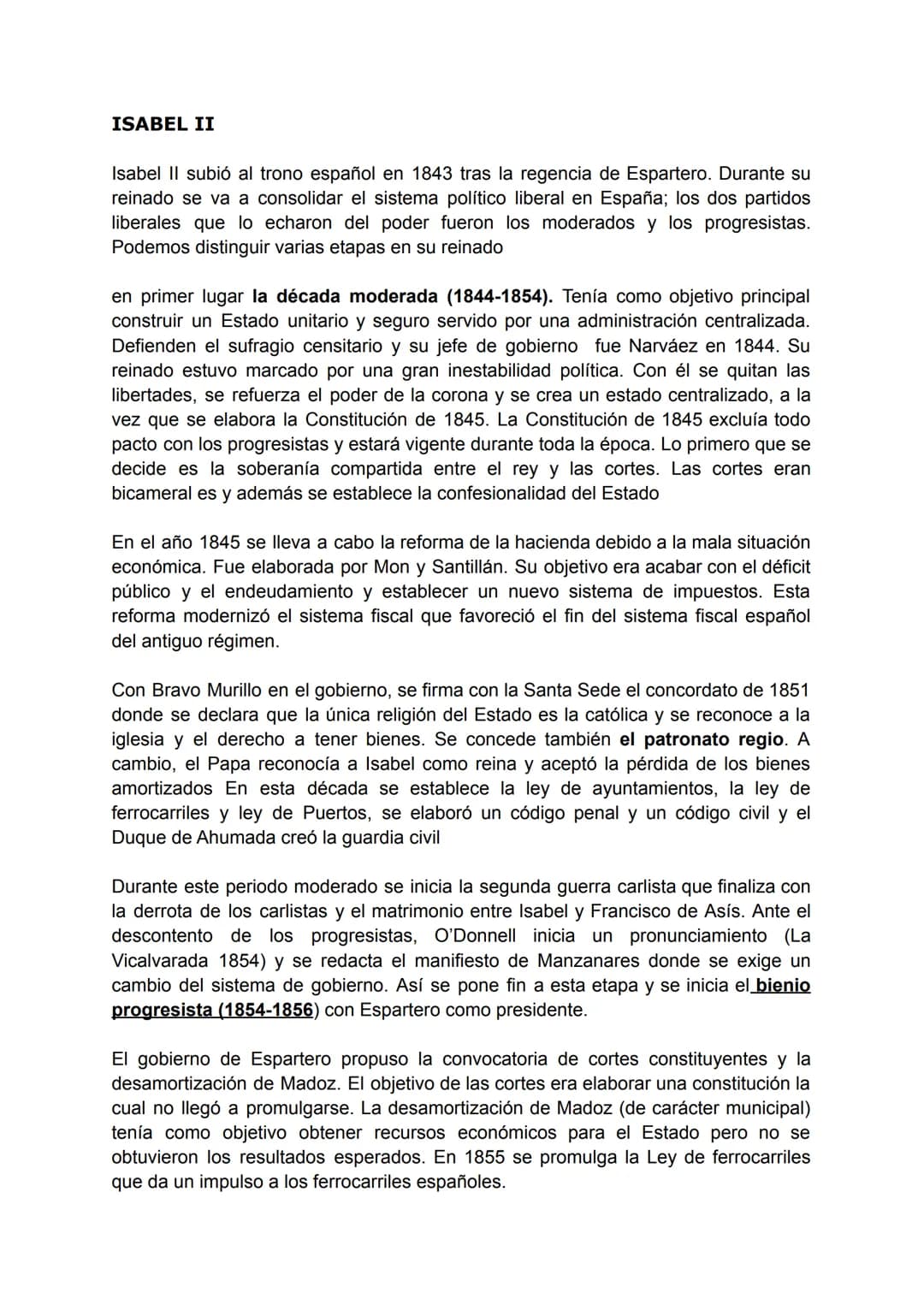 ISABEL II
Isabel II subió al trono español en 1843 tras la regencia de Espartero. Durante su
reinado se va a consolidar el sistema político 