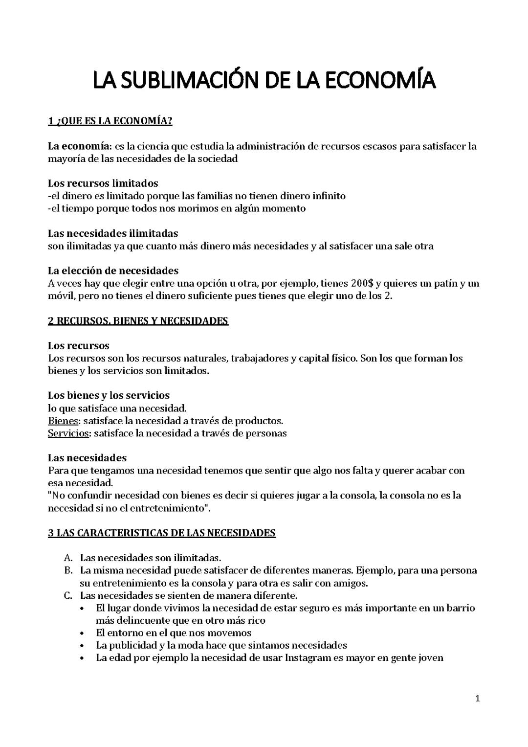 sublimacion de la economia