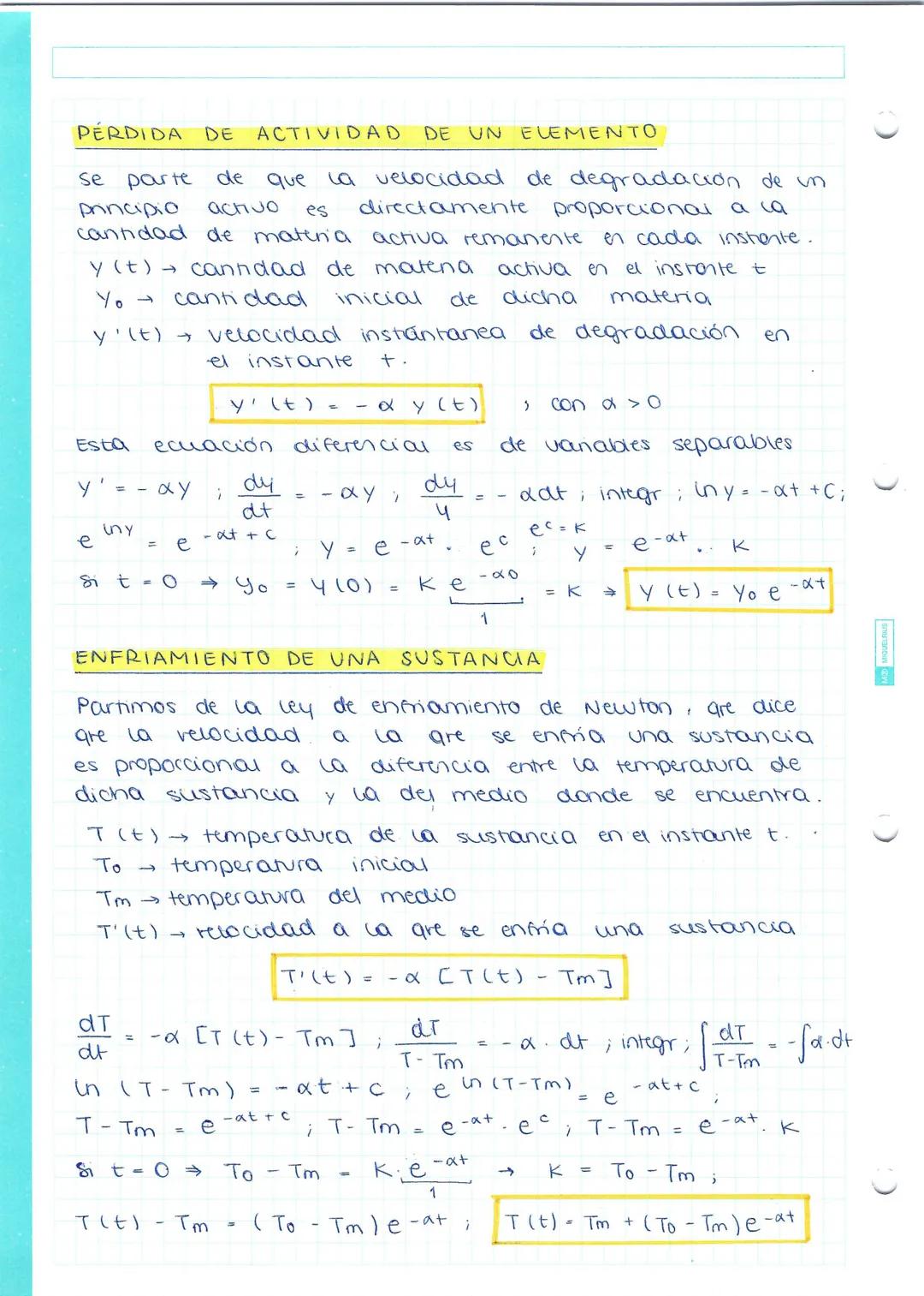 tema 4
ECUACIONES
1. conceptos básicos
Una ecuación diferencial es una función que relaciona
una
Nunción
variable
independiente
-
denvadas.

