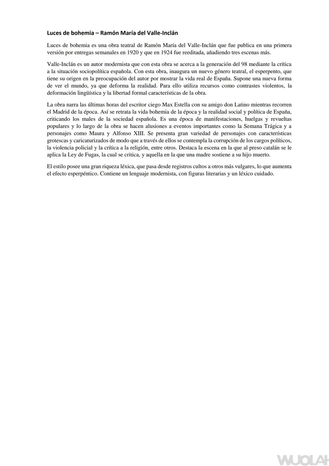 Valoración crítica Luces de Bohemia