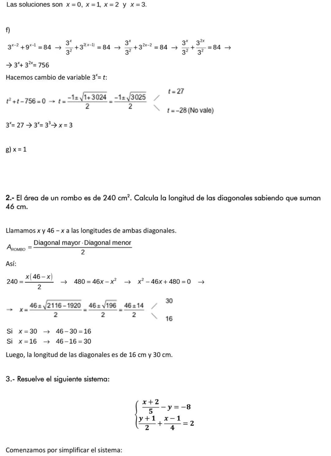 Matemáticas orientadas a las enseñanzas académicas | 4º ESO
3.- Ecuaciones, inecuaciones y sistemas
Ficha final del tema - Solución
1.- Resu
