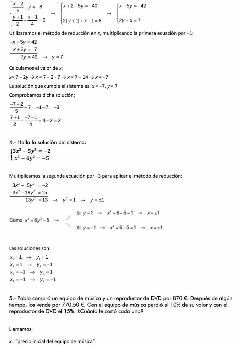 Matemáticas orientadas a las enseñanzas académicas | 4º ESO
3.- Ecuaciones, inecuaciones y sistemas
Ficha final del tema - Solución
1.- Resu