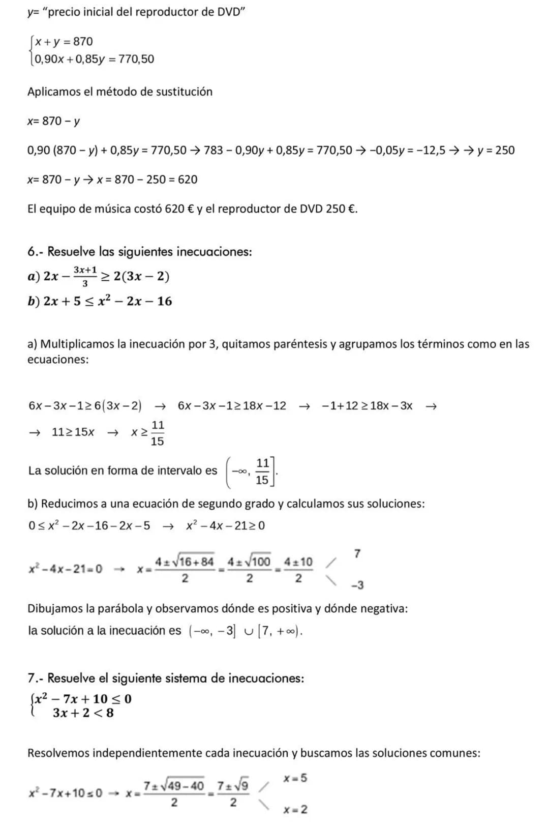 Matemáticas orientadas a las enseñanzas académicas | 4º ESO
3.- Ecuaciones, inecuaciones y sistemas
Ficha final del tema - Solución
1.- Resu