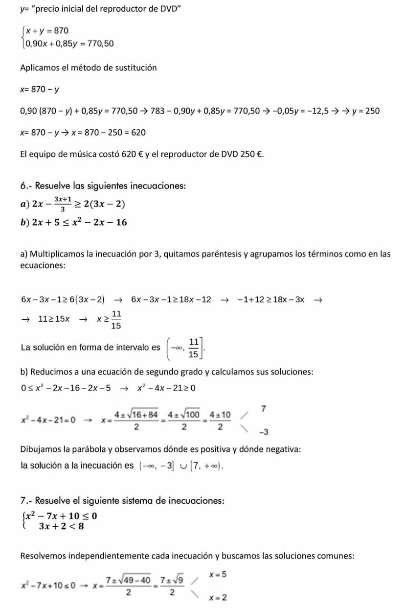 Matemáticas orientadas a las enseñanzas académicas | 4º ESO
3.- Ecuaciones, inecuaciones y sistemas
Ficha final del tema - Solución
1.- Resu