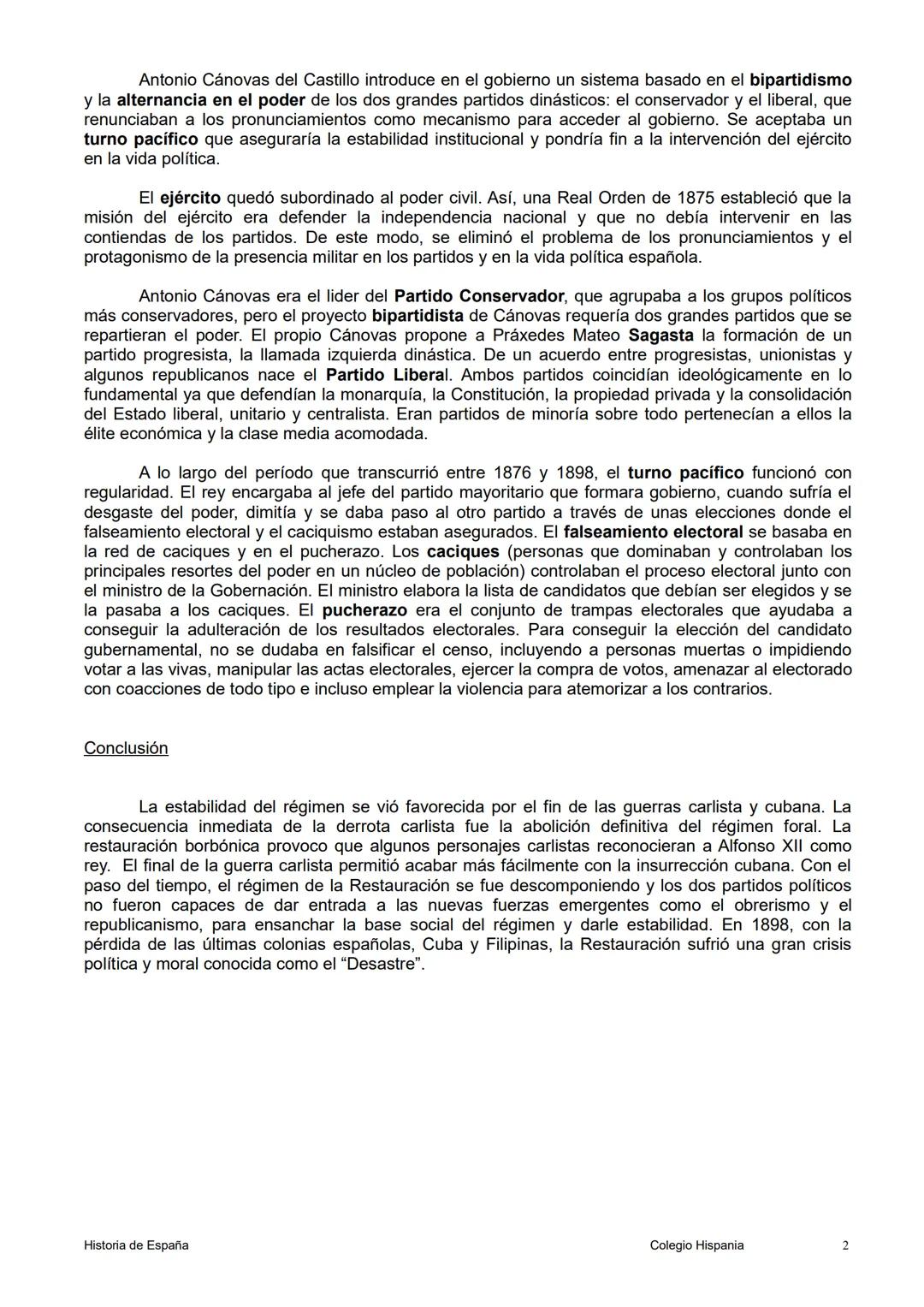 # 12. EL RÉGIMEN DE LA RESTAURACIÓN. CARACTERÍSTICAS Y FUNCIONAMIENTO DEL
SISTEMA CANOVISTA.

Introducción

Tras el fallido intento de insta