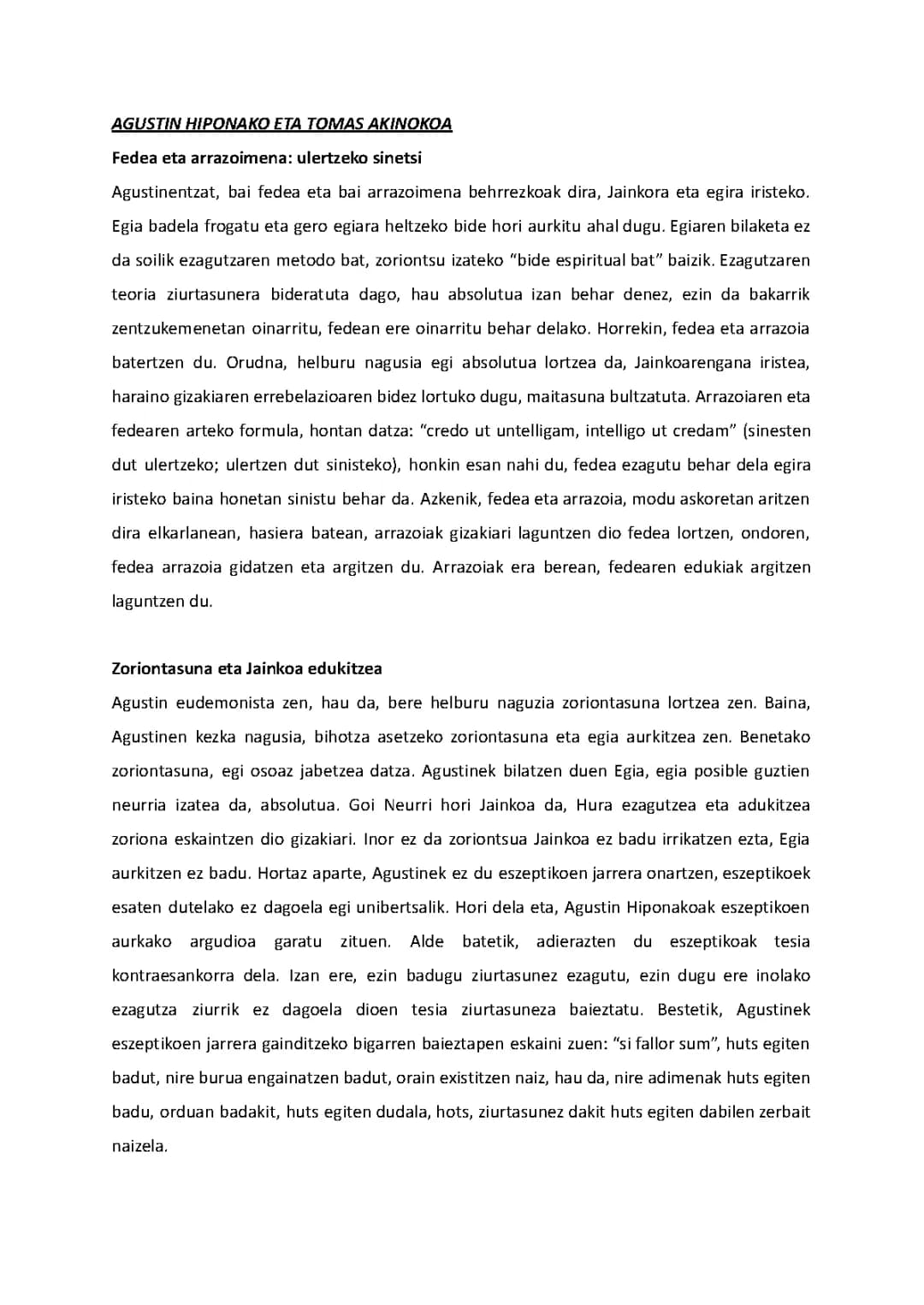 Filosofía de Agustín de Hipona y Tomás de Aquino para Bachillerato