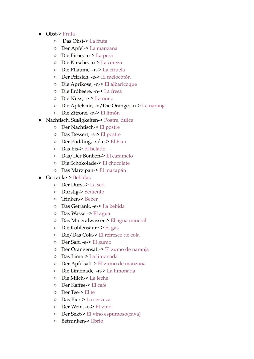 O
O
Frühstücken-> El desayuno
O Das Obst-> La fruta
OOO OOO OO
• Mittagessen-> La comida
O
O
Der Quark-> El queso fresco
Der Joghurt-> El Yo