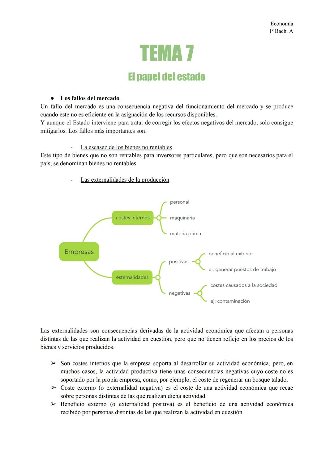## TEMA 7

El papel del estado

Economía
1º Bach. A

* Los fallos del mercado

Un fallo del mercado es una consecuencia negativa del funcion