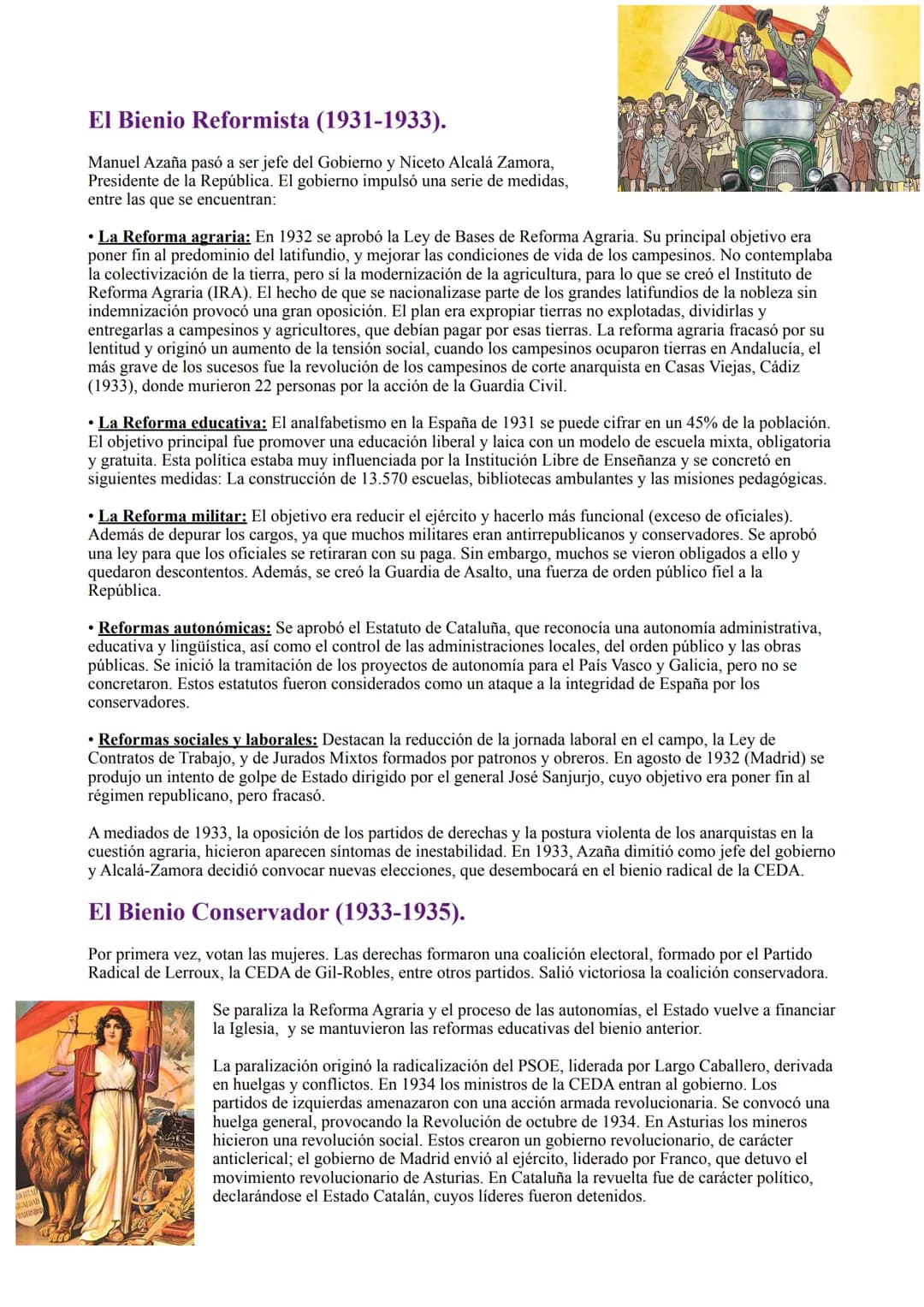 La II República.
La proclamación de la República (14-04-1931) abrió un proceso
político por el cambio a un estado democrático. El cambio de
