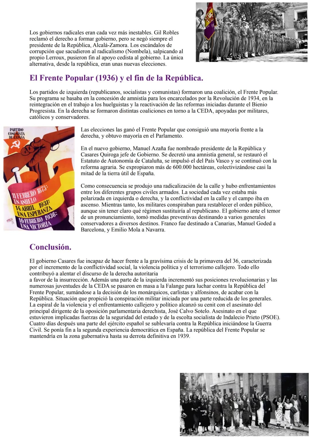 La II República.
La proclamación de la República (14-04-1931) abrió un proceso
político por el cambio a un estado democrático. El cambio de
