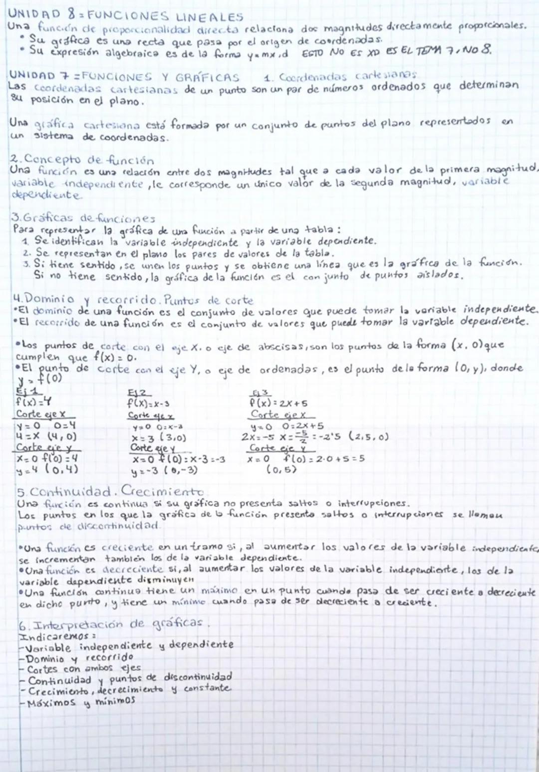UNIDAD 8= FUNCIONES LINEALES
Una función de proporcionalidad directa relaciona dos magnitudes directamente proporcionales.
• Su grafica es u