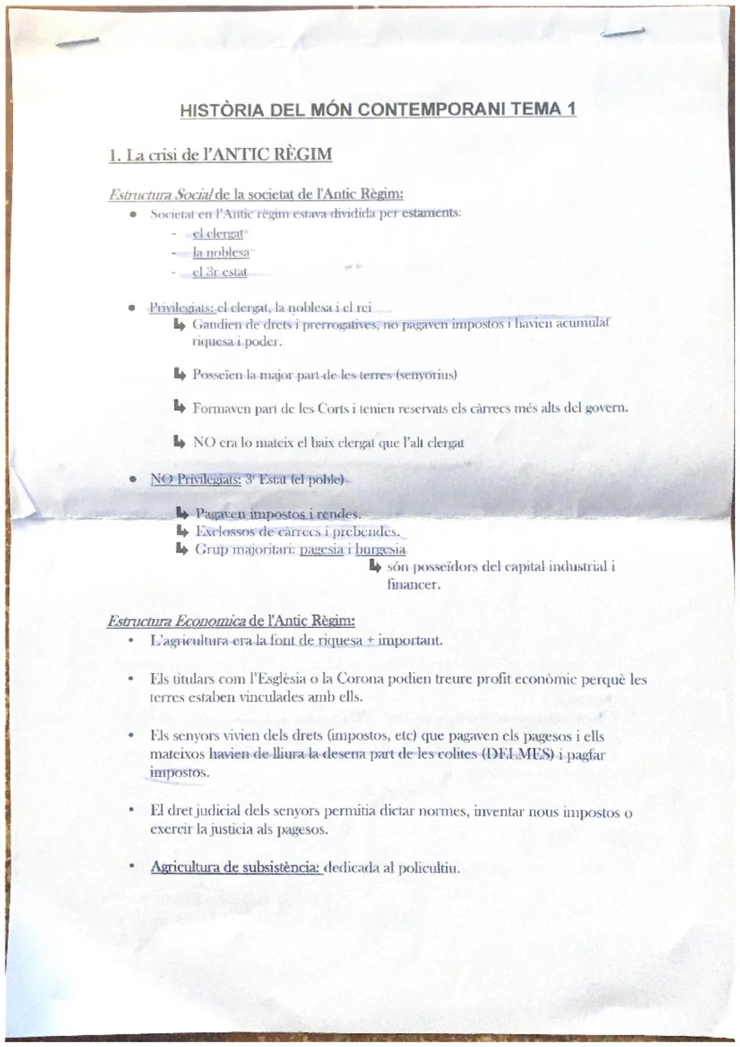 # HISTÒRIA DEL MÓN CONTEMPORANI TEMA 1

1. La crisi de l'ANTIC RÈGIM

Estructura Social de la societat de l'Antic Règim:
*   Societat en l'A