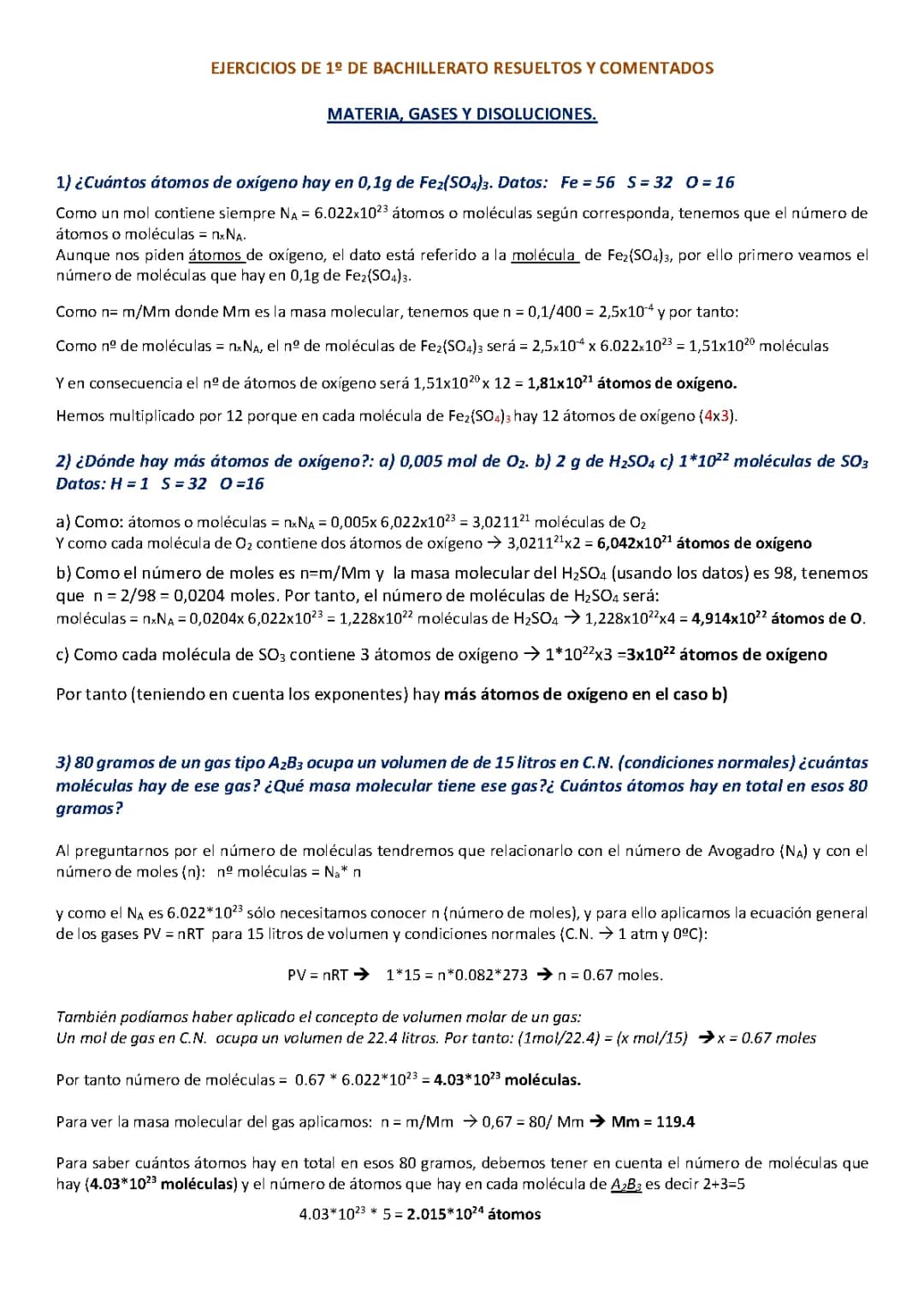 Ejercicios Resueltos de Física y Química 1 Bachillerato en PDF