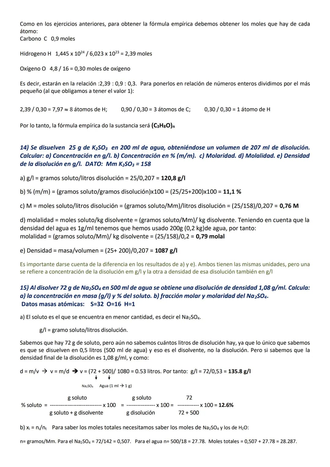 EJERCICIOS DE 1º DE BACHILLERATO RESUELTOS Y COMENTADOS
MATERIA, GASES Y DISOLUCIONES.
1) ¿Cuántos átomos de oxígeno hay en 0,1g de Fe2(SO4)