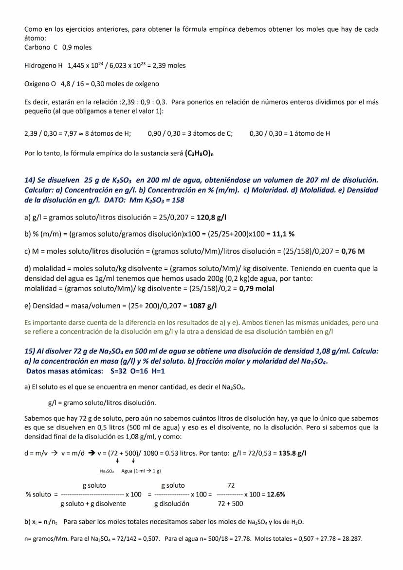 EJERCICIOS DE 1º DE BACHILLERATO RESUELTOS Y COMENTADOS
MATERIA, GASES Y DISOLUCIONES.
1) ¿Cuántos átomos de oxígeno hay en 0,1g de Fe2(SO4)