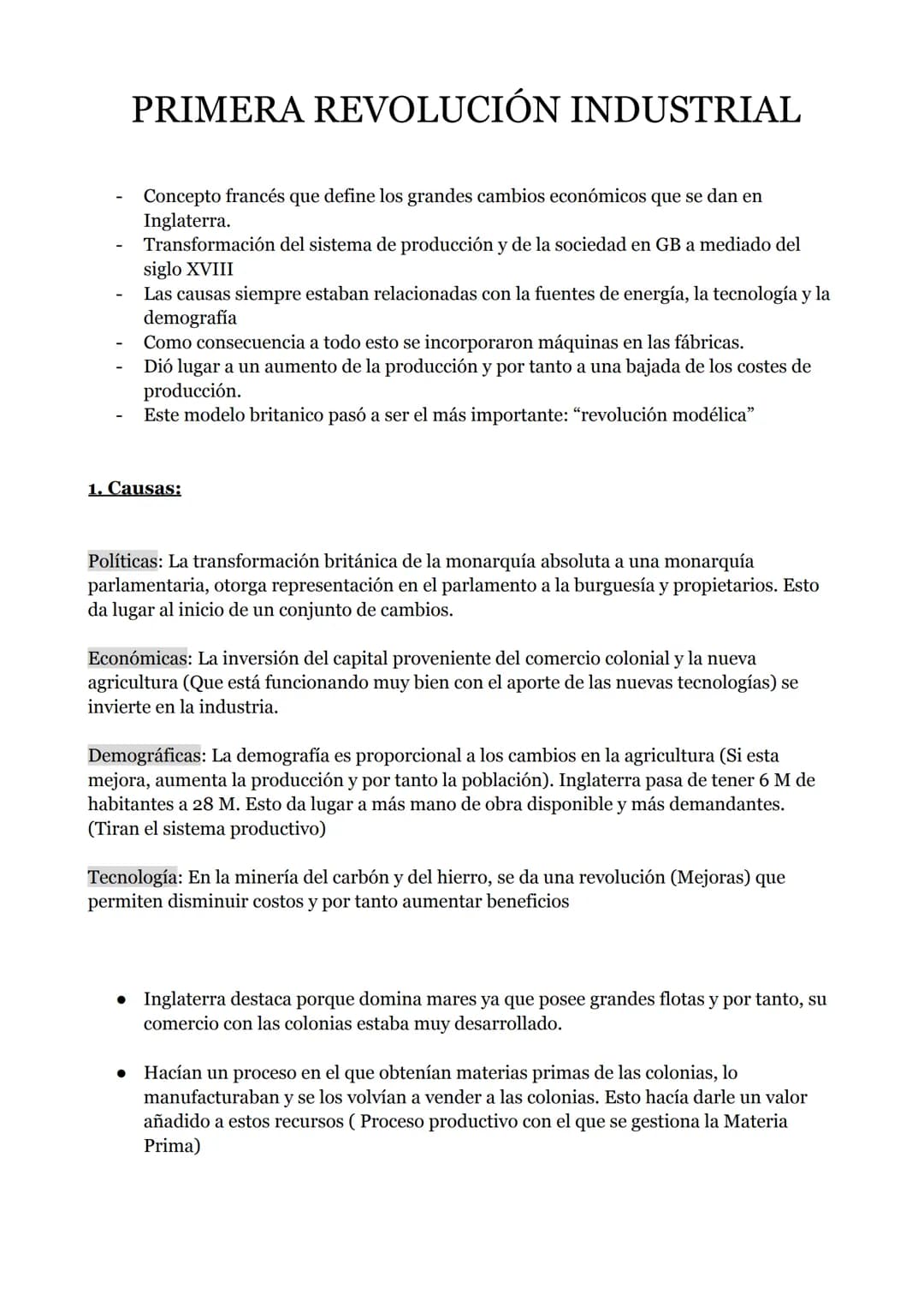 PRIMERA REVOLUCIÓN INDUSTRIAL
Concepto francés que define los grandes cambios económicos que se dan en
Inglaterra.
Transformación del sistem