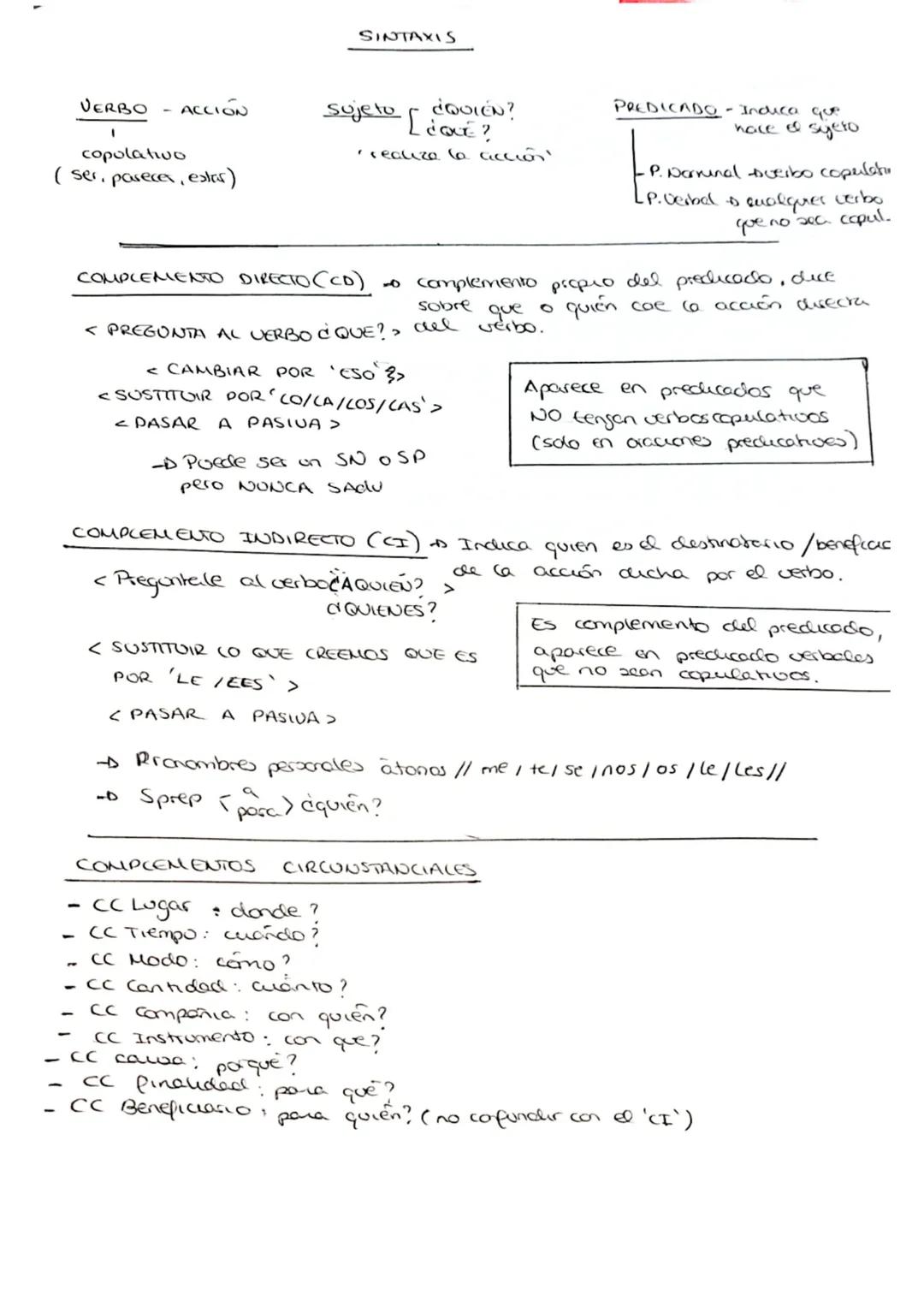 SINTAXIS
VERBO ACCION
copulativo
( ser, pareces, estar)
Sujeto ¿QOLEN?
[¿QUE?
'realiza la accion'
COMPLEMENTO DIRECTO (CD)
PREDICADO - Indic