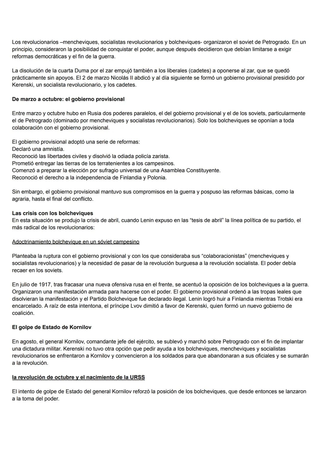 introducción
la revolución rusa y la creación de la URSS
La Revolución Rusa supuso la desaparición de la Rusia zarista y la creación de un r