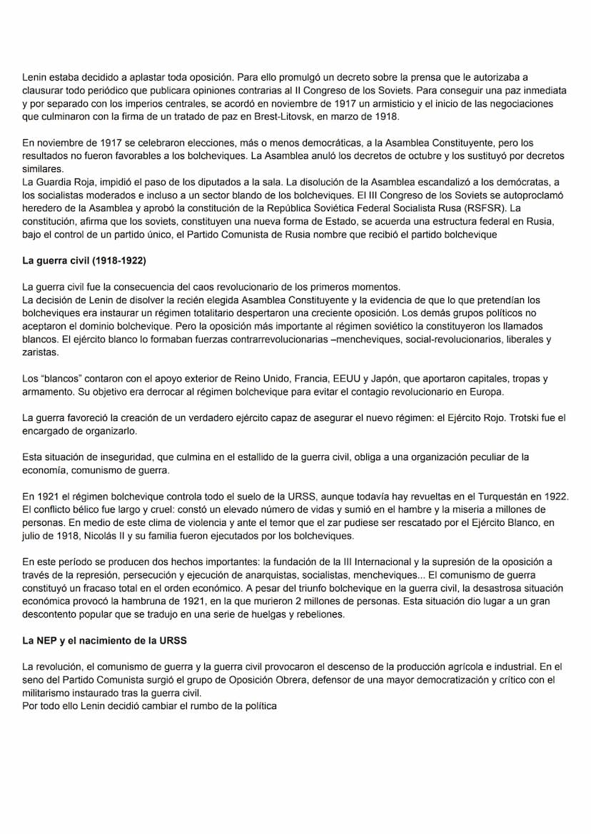 introducción
la revolución rusa y la creación de la URSS
La Revolución Rusa supuso la desaparición de la Rusia zarista y la creación de un r