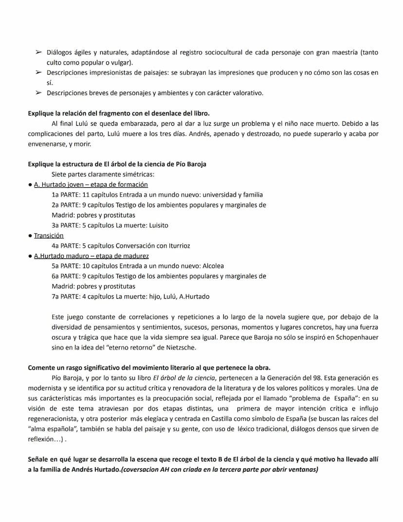 PREGUNTAS POSIBLES 5B: EL ÁRBOL DE LA CIENCIA
Describa brevemente otros dos ejemplos de la novela en que se transmita una imagen similar del