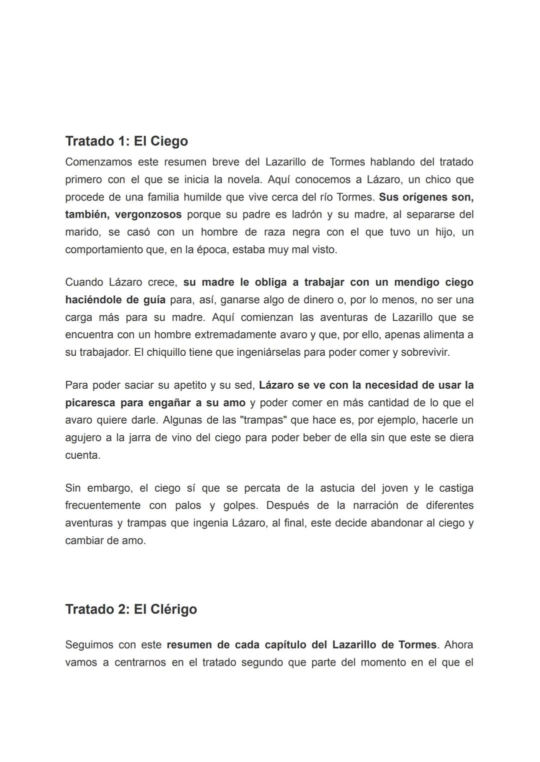 Tratado 1: El Ciego
Comenzamos este resumen breve del Lazarillo de Tormes hablando del tratado
primero con el que se inicia la novela. Aquí 